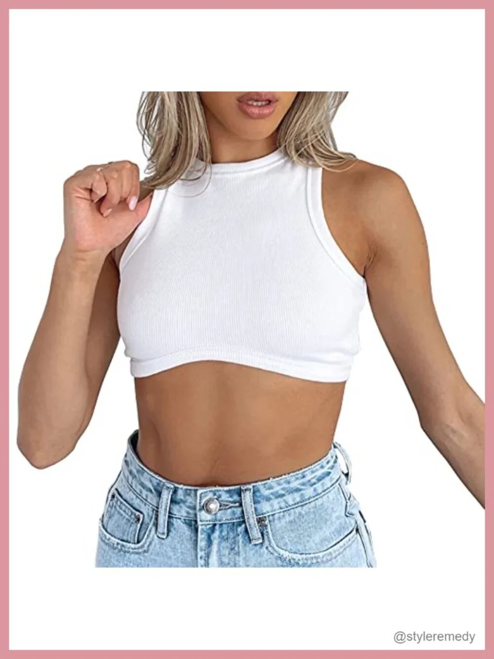 Women's Knit Ribbed Racerback Sleeveless Crop Tank Top - Stretchy